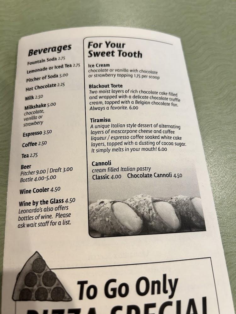Leonardo's Restaurant Menu image 3