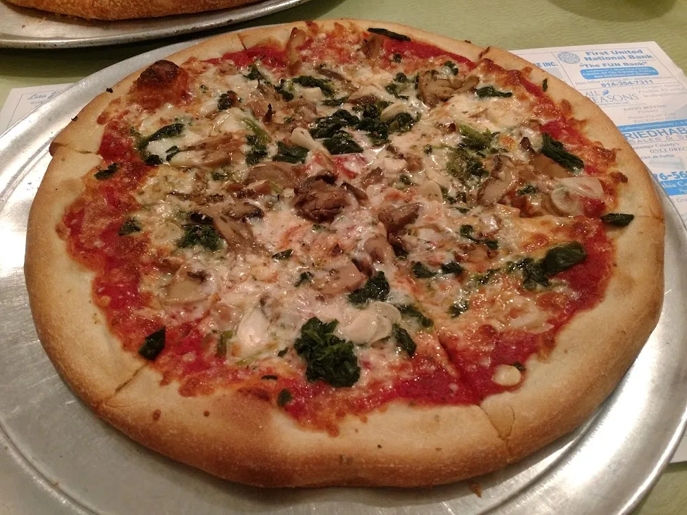Pizza with Garlic Spinach N Mushrooms
